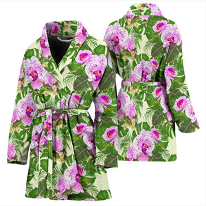 Orchid Leaves Pattern Women Bathrobe