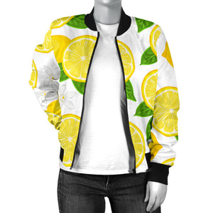 Lemon Flower Pattern Women Bomber Jacket