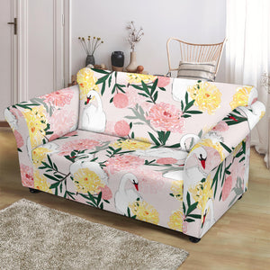 Swan Flower Pattern Loveseat Couch Slipcover