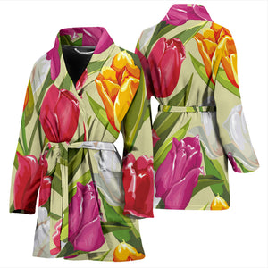 Colorful Tulip Pattern Women Bathrobe