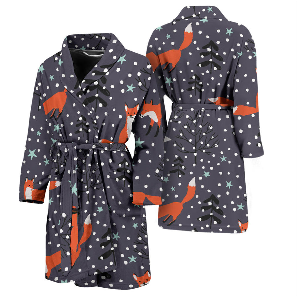 Fox Snow Winter Pattern Men Bathrobe