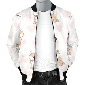 Cute Shiba Inu Heart Pattern Men Bomber Jacket