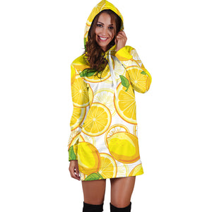 Lemon Pattern Background Women Hoodie Dress