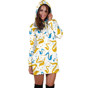 Saxophone Pattern Women Hoodie Dress