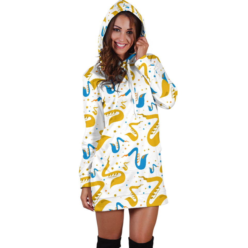 Saxophone Pattern Women Hoodie Dress