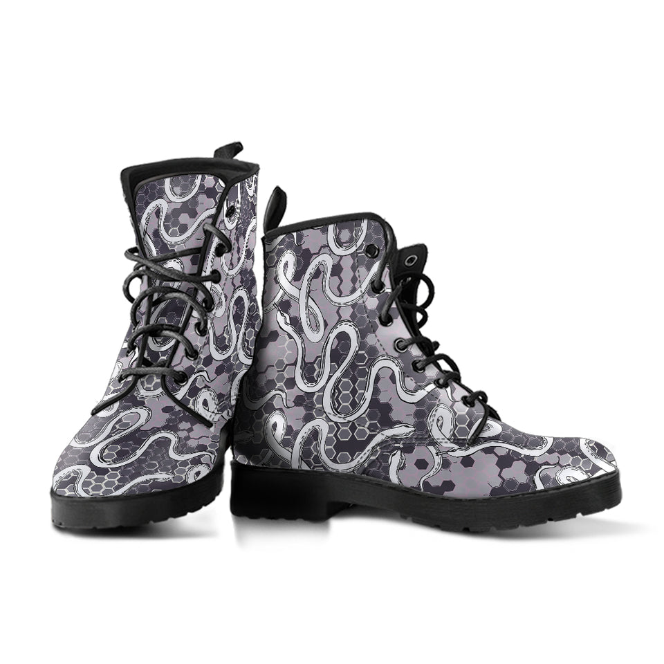 Snake Gray Pattern Leather Boots