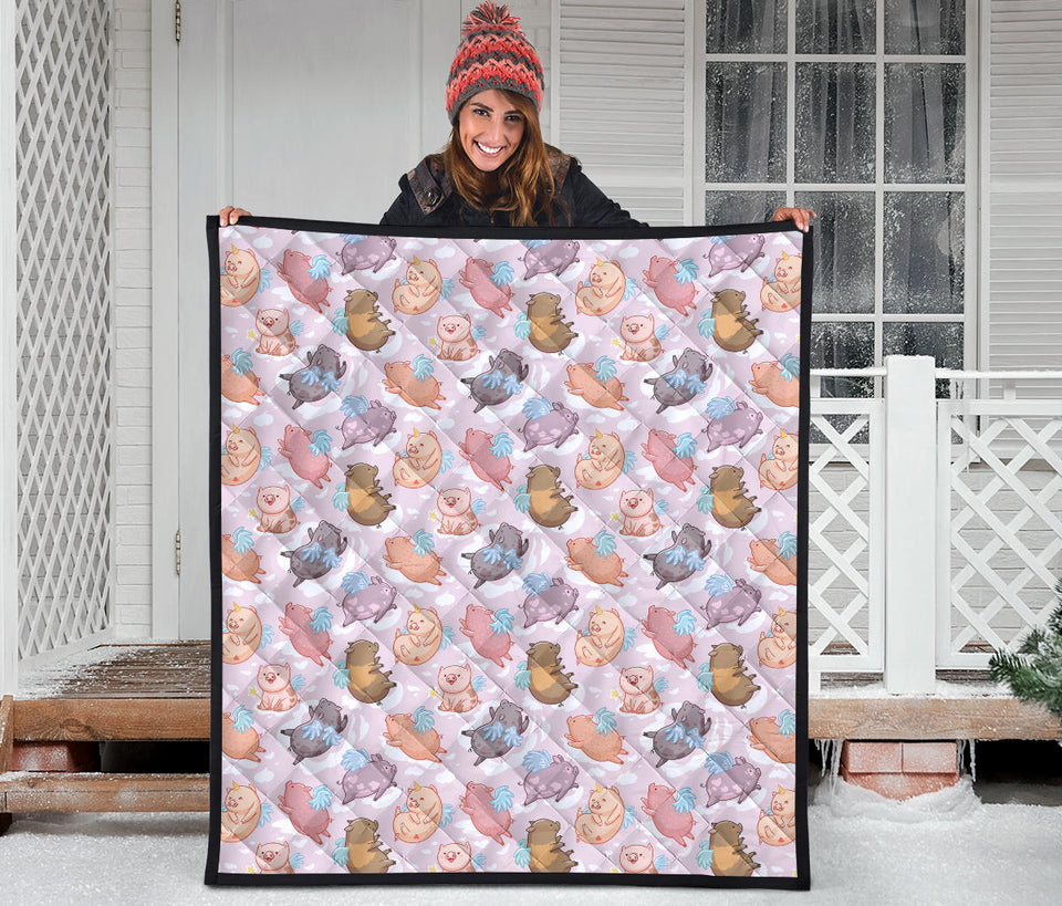 Pig Pattern Print Design 02 Premium Quilt