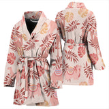 Pink Camel Leaves Pattern Women Bathrobe