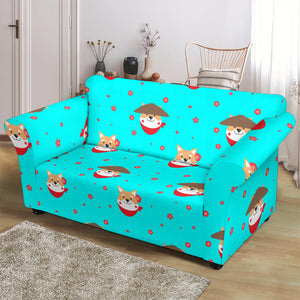 Shiba Inu Japanese Hat Pattern Loveseat Couch Slipcover