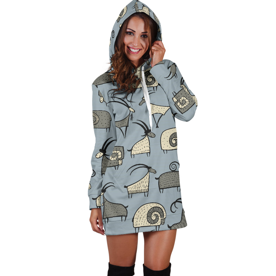 Goat Ram Pattern Women Hoodie Dress