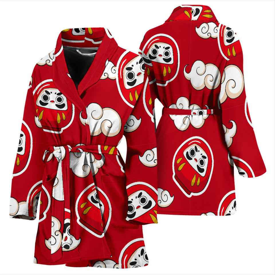 Red Daruma Cloud Pattern Women Bathrobe