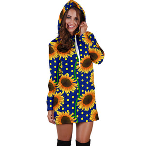 Sunflower Pokka Dot Pattern Women Hoodie Dress