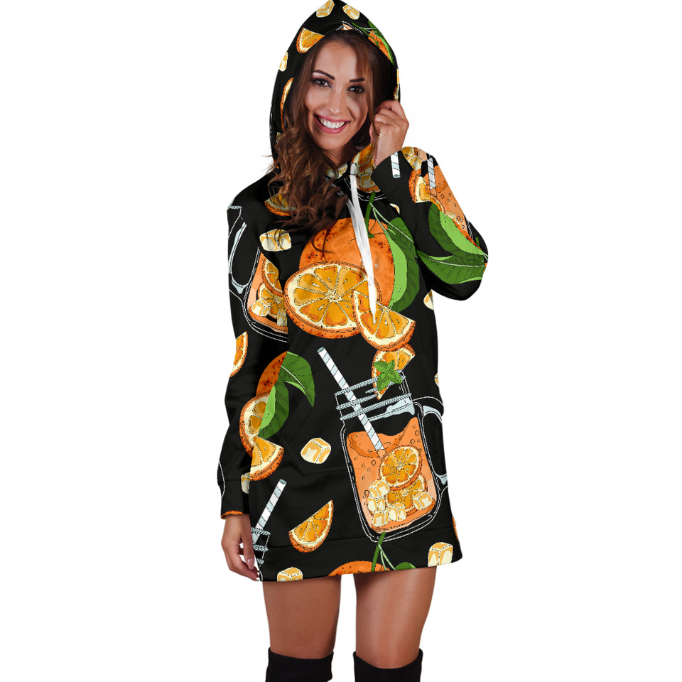 Orange Ice Orance Juice Pattern Women Hoodie Dress