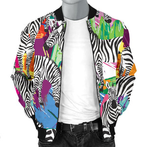 Zebra Colorful Pattern Men Bomber Jacket