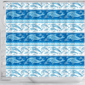 Dolphin Tribal Pattern Ethnic Motifs Shower Curtain Fulfilled In US