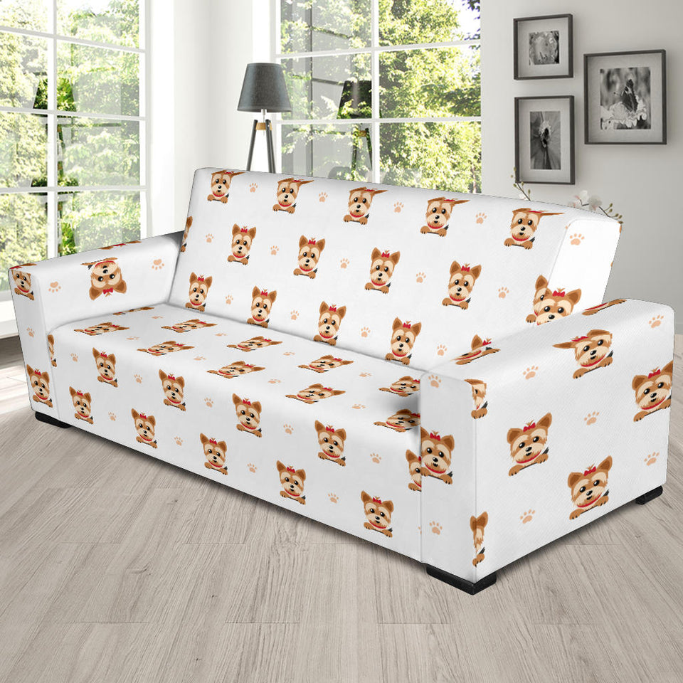 Yorkshire Terrier Pattern Print Design 03  Sofa Slipcover