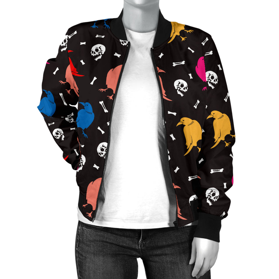 Colorful Crow Pattern Women Bomber Jacket