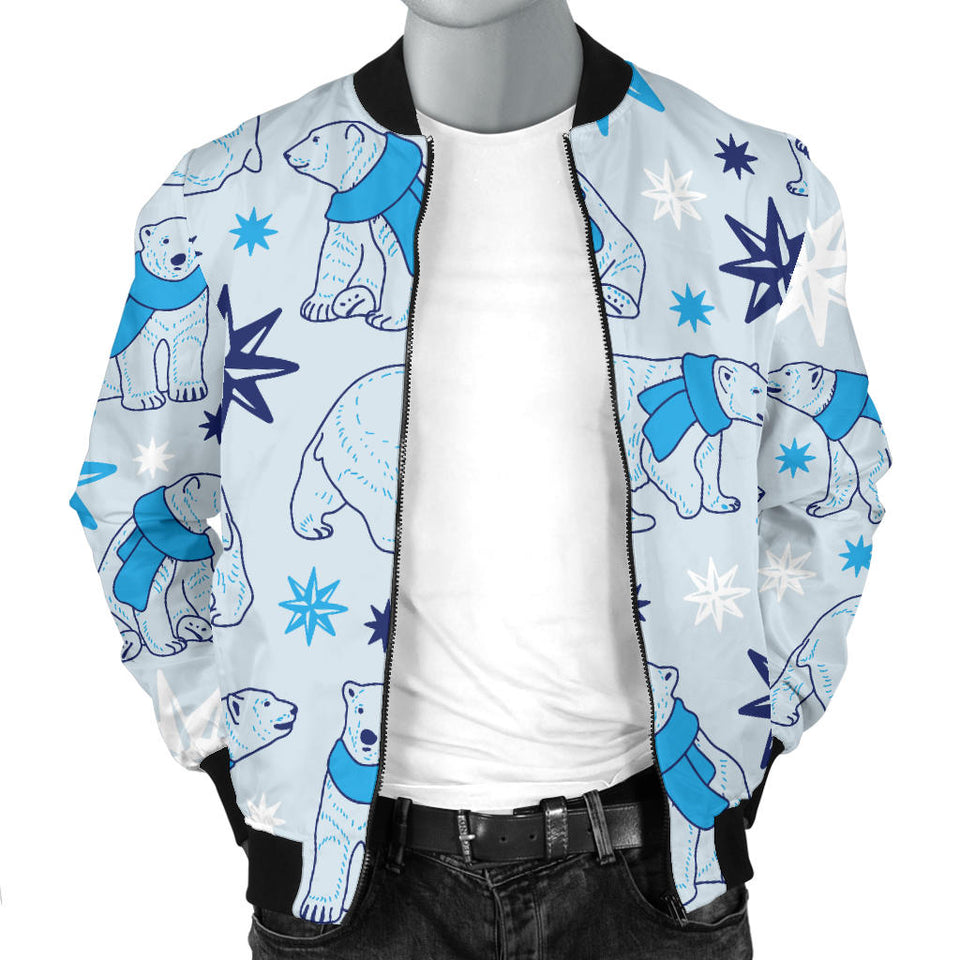 Polar Bear Pattern Blue Background Men Bomber Jacket