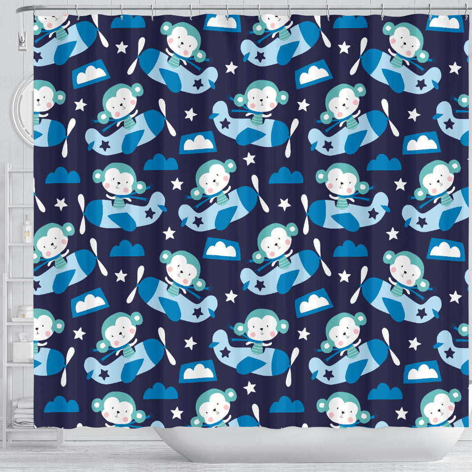 Monkey in Airplane Pattern Shower Curtain Fulfilled In US
