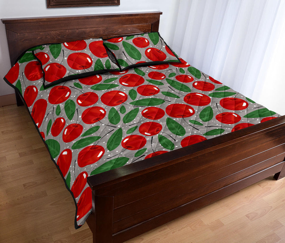 Cherry Leaves Pattern Quilt Bed Set