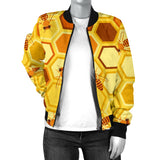 Bee and Honeycomb Pattern Women Bomber Jacket