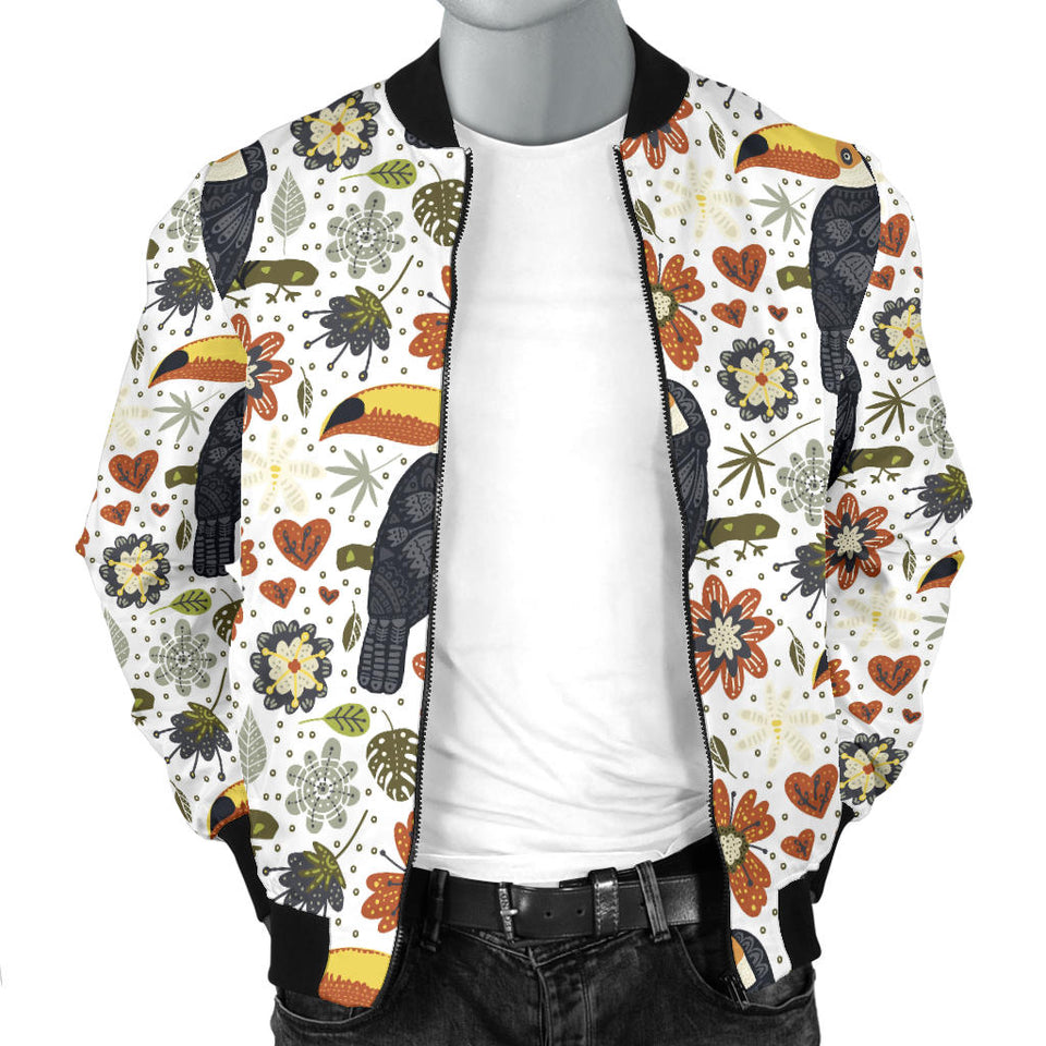 Toucan Flower Pattern Men Bomber Jacket