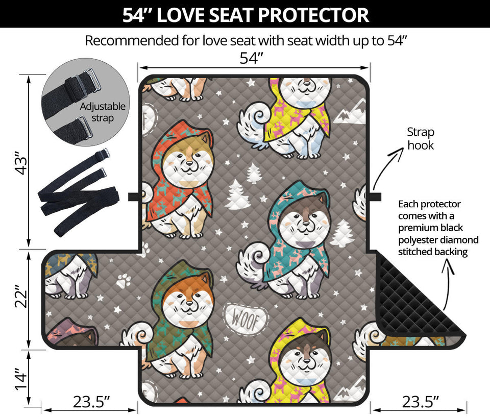 Cute Siberian Husky Raincoat Pattern Loveseat Couch Cover Protector