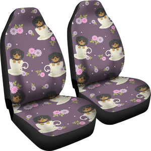 Dachshund in Coffee Cup Flower Pattern Universal Fit Car Seat Covers