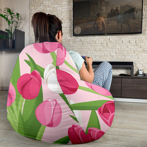 Pink White Tulip Pattern Bean Bag Cover