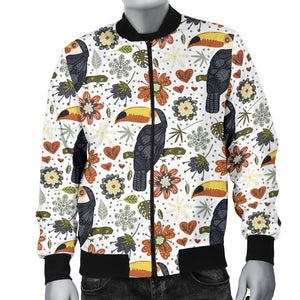 Toucan Flower Pattern Men Bomber Jacket