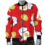 Meneki Neko Lucky Cat Pattern Red Theme Men Bomber Jacket
