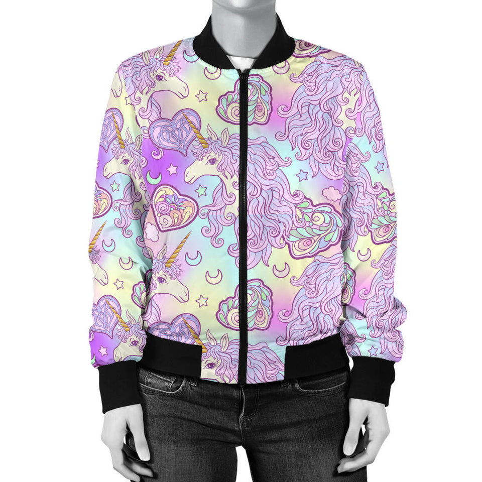 Unicorn Heart Pattern Women Bomber Jacket