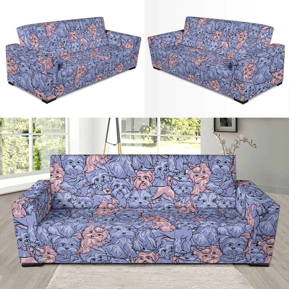 Yorkshire Terrier Pattern Print Design 02  Sofa Slipcover