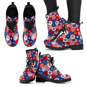 USA Star Hexagon Pattern Leather Boots