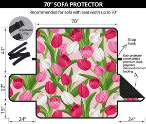 Pink White Tulip Pattern Sofa Cover Protector