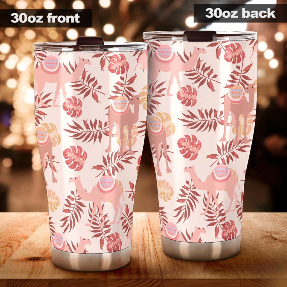 Pink Camel Leaves Pattern Tumbler