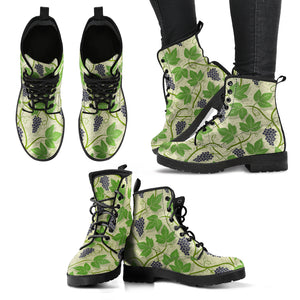 Grape Leaves Pattern Leather Boots