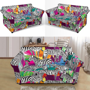 Zebra Colorful Pattern Loveseat Couch Slipcover