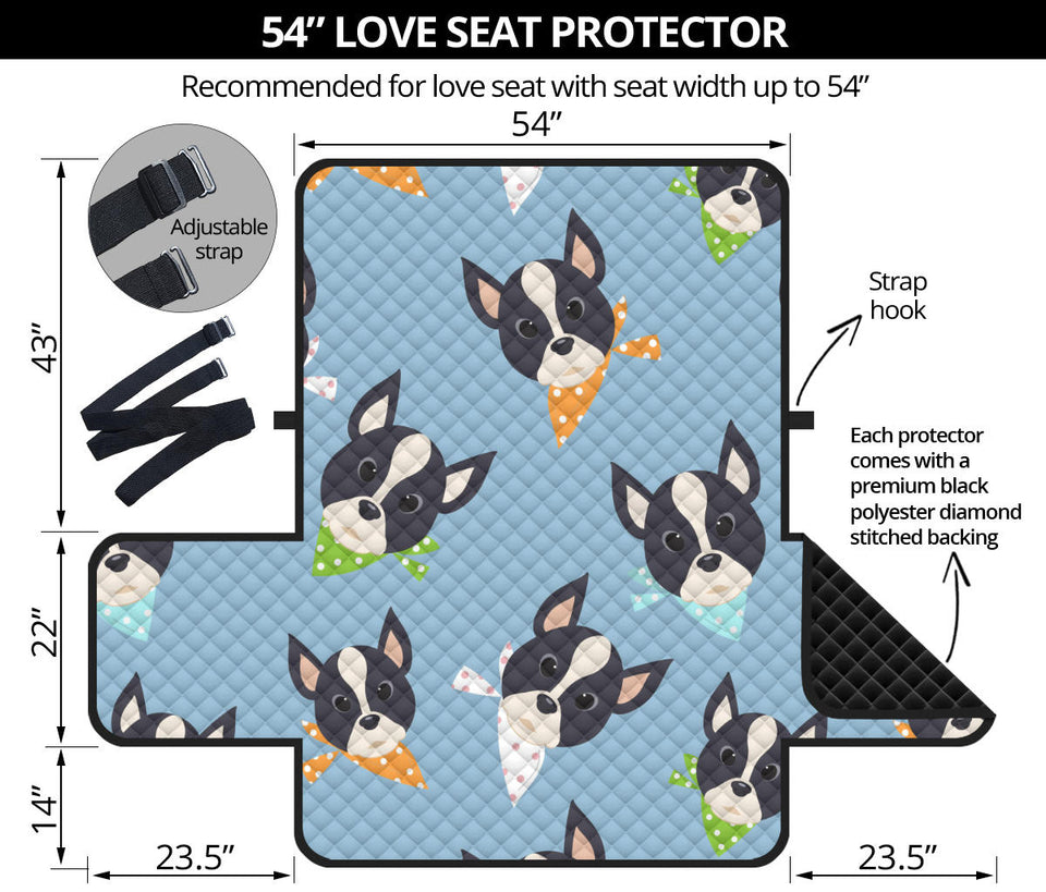 Cute Boston Terrier Pattern Loveseat Couch Cover Protector