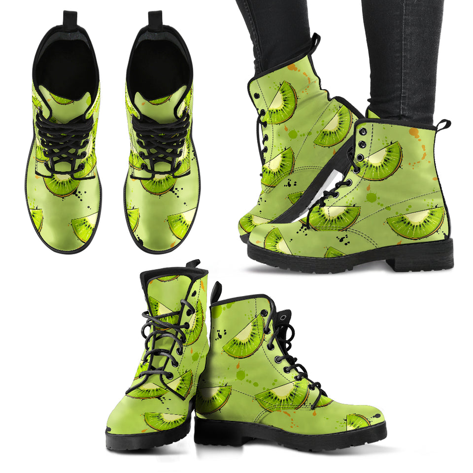 Kiwi Pattern Background Leather Boots