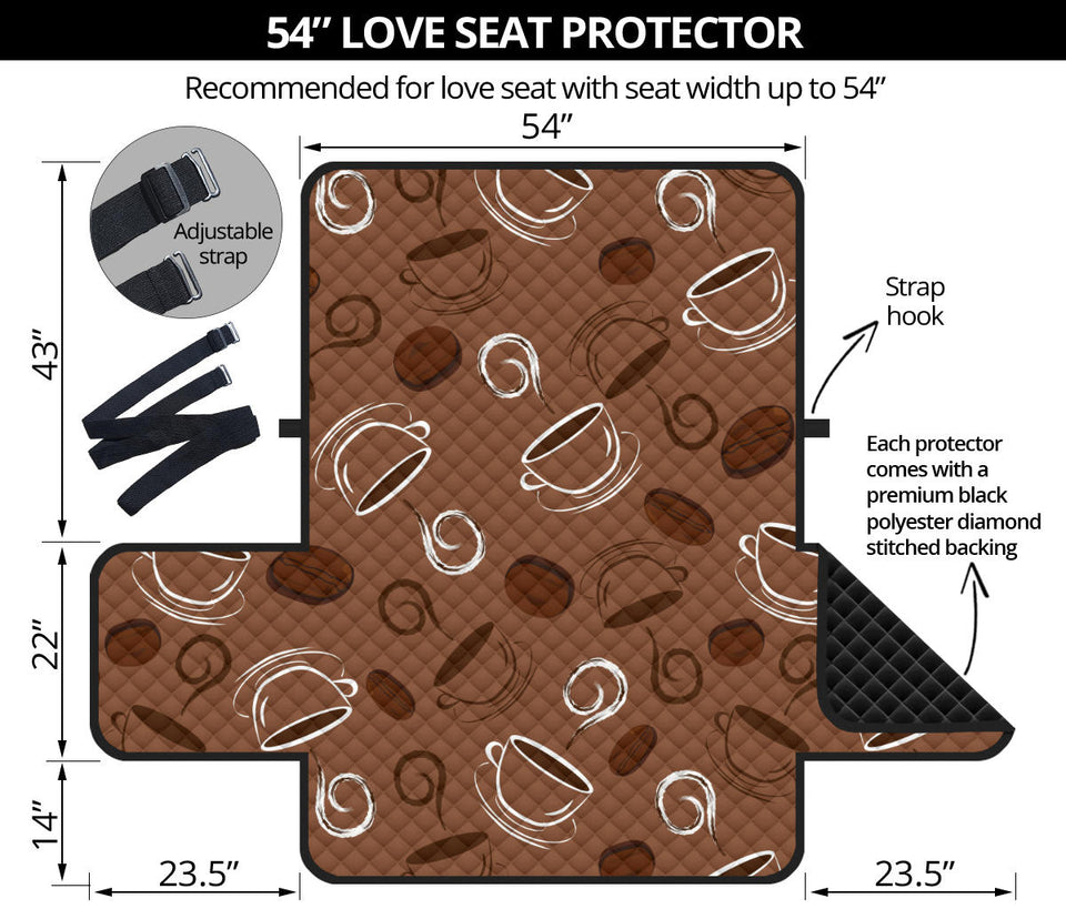 Coffee Cup and Coffe Bean Pattern Loveseat Couch Cover Protector