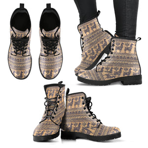 Llama Pattern Ethnic Motifs Leather Boots