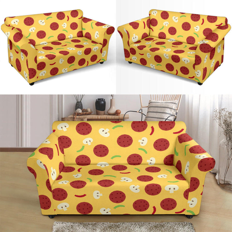 Pizza Salami Mushroom Texture Pattern Loveseat Couch Slipcover