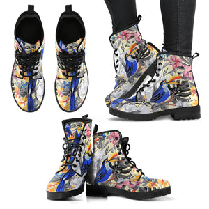 Toucan Leaves Flower Pattern Leather Boots