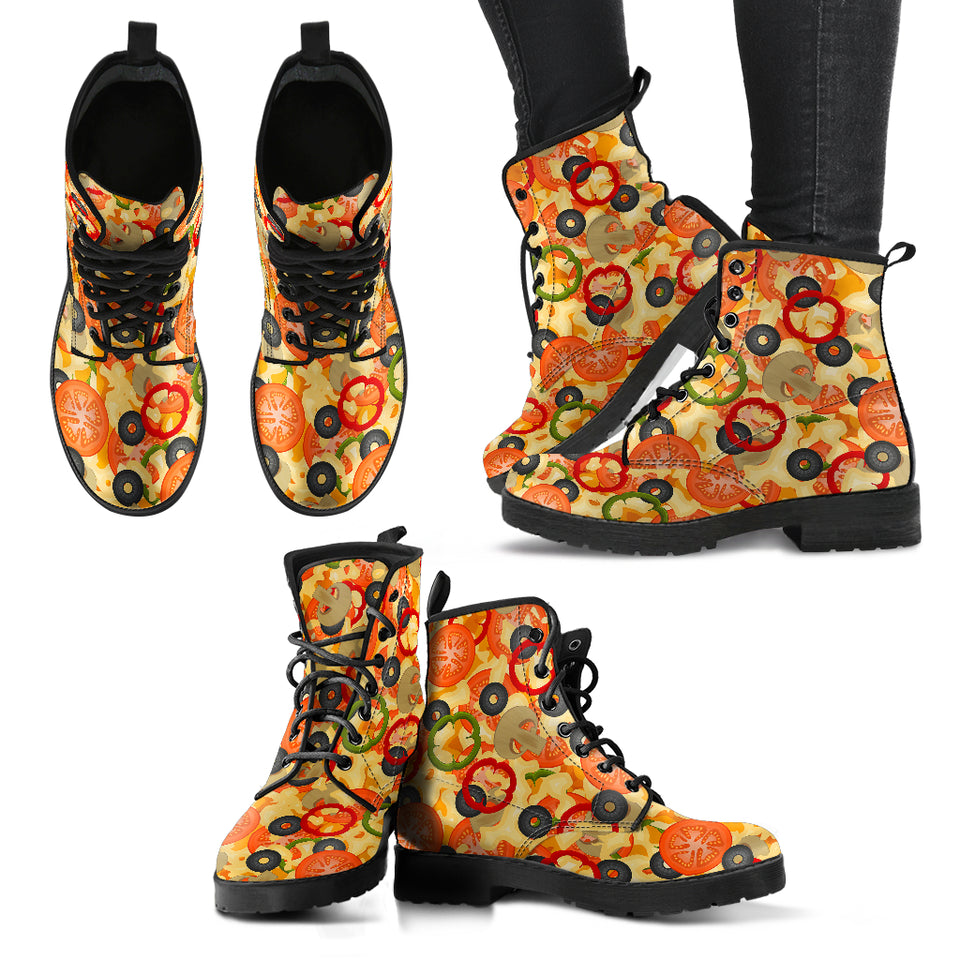 Pizza Texture Pattern Leather Boots