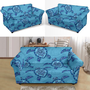 Sea Turtle Blue Tribal Pattern Loveseat Couch Slipcover