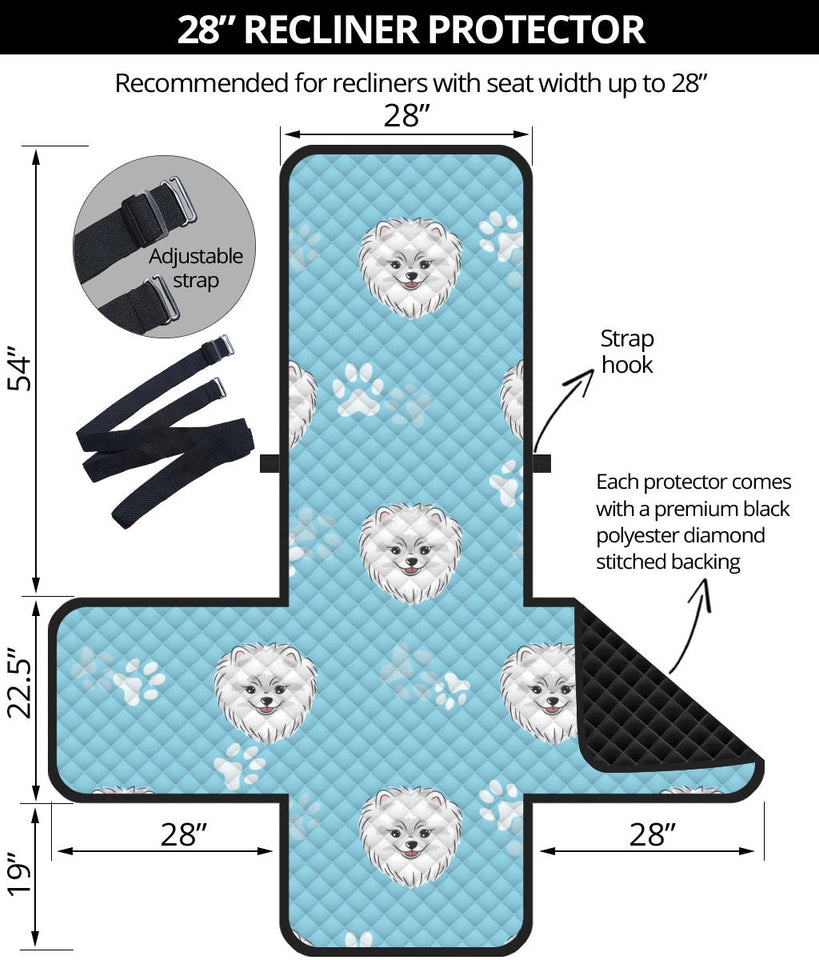 Pomeranian Pattern Blue Background Recliner Cover Protector