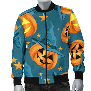 Halloween Pumpkin Witch Hat Pattern Men Bomber Jacket