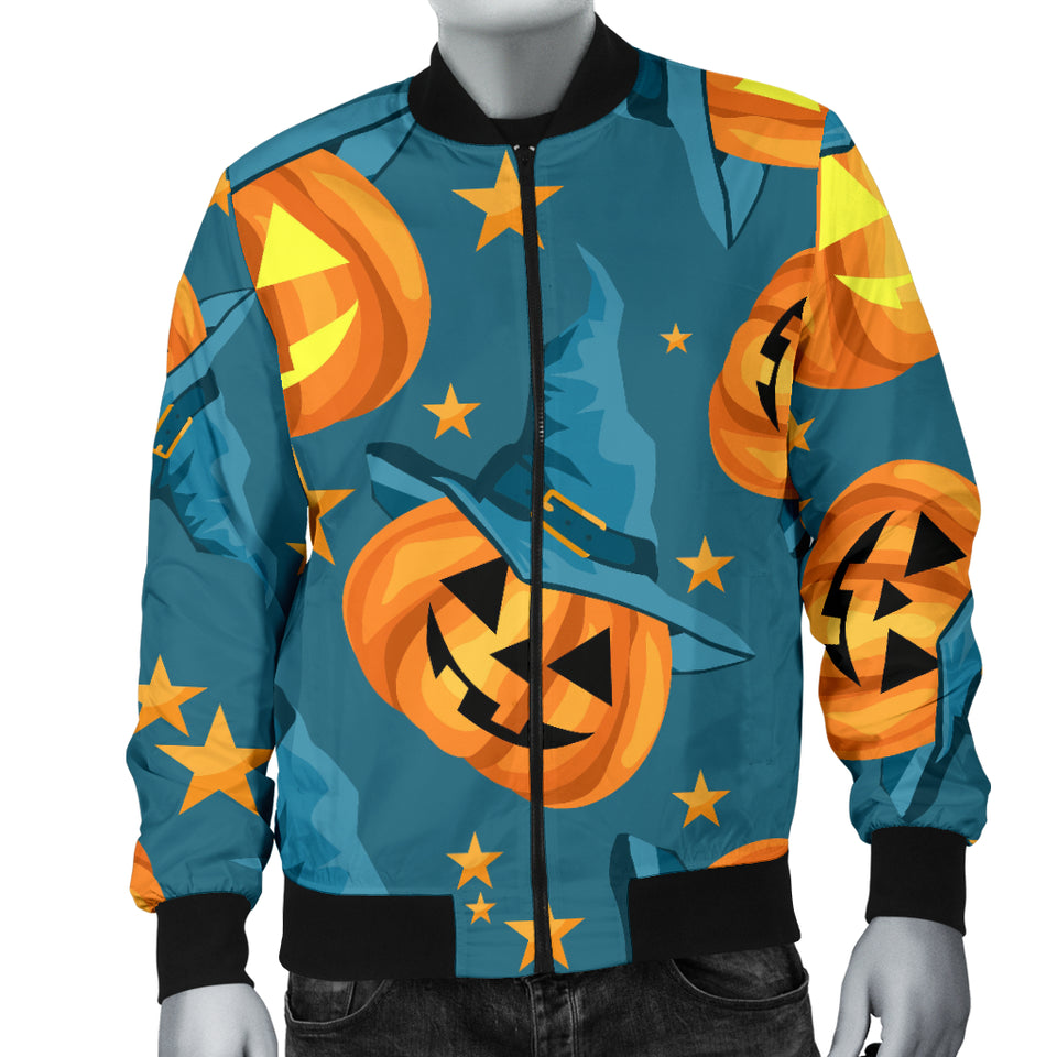 Halloween Pumpkin Witch Hat Pattern Men Bomber Jacket