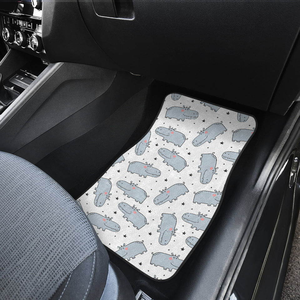 Hippopotamus Pattern Print Design 01 Front and Back Car Mats